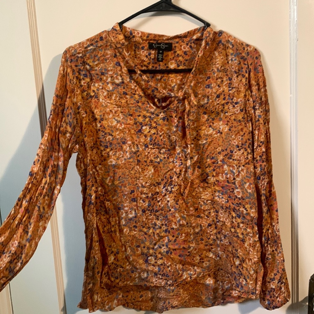 Jessica Simpson | orange long sleeve blouse | floral print